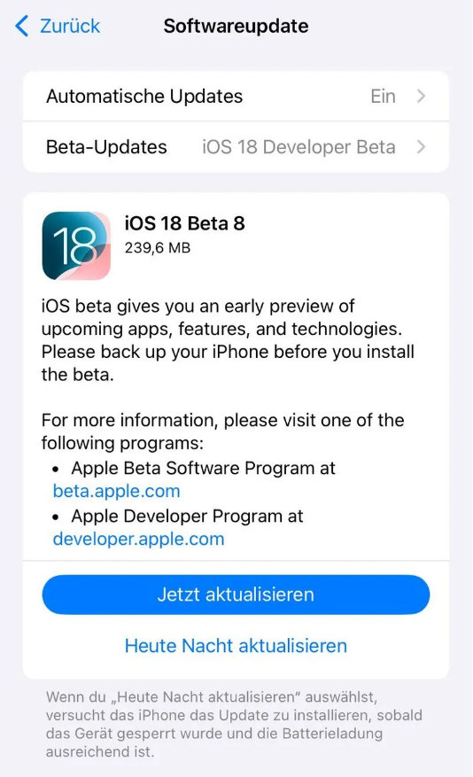 海曙苹果手机维修分享苹果 iOS / iPadOS 18 开发者预览版 Beta 8 发布 